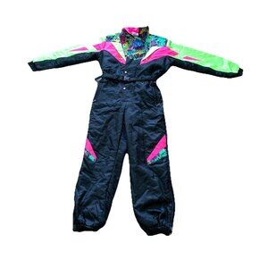 Ski Suit Womens L/XL One Piece Snowsuit Retro Vintage 90’s Neon Barbie Read